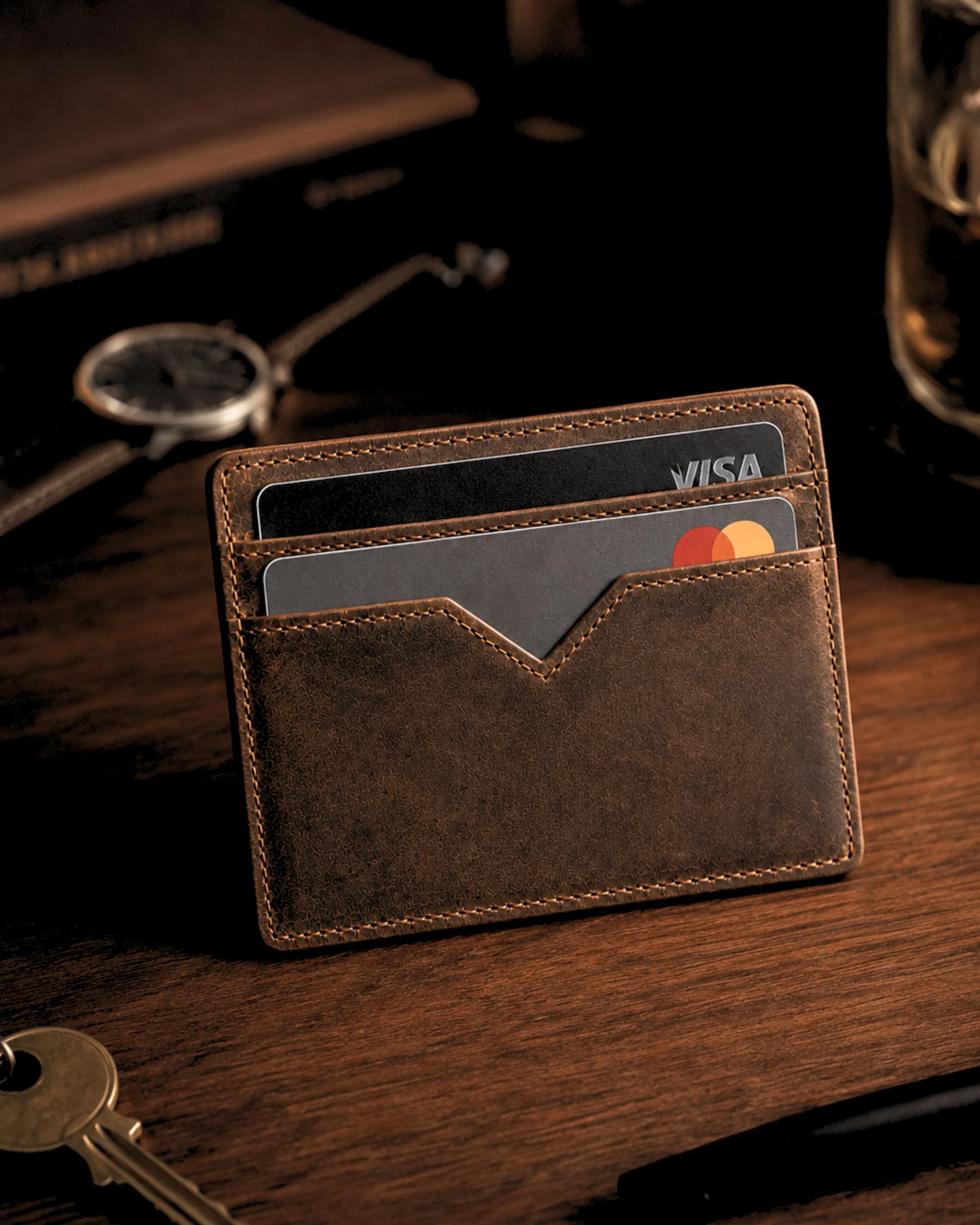 Vintage Genuine Leather Card Wallet | V-Cut Style - Gambar 2