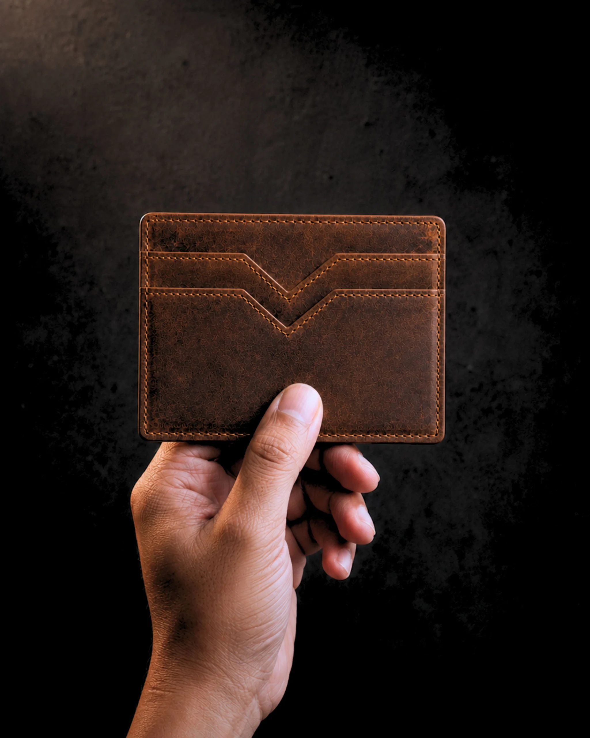 Vintage Genuine Leather Card Wallet | V-Cut Style - Gambar 4