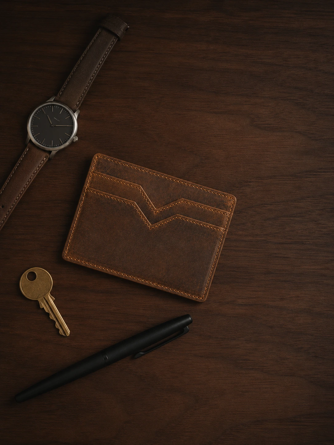Vintage Genuine Leather Card Wallet | V-Cut Style - Gambar 6