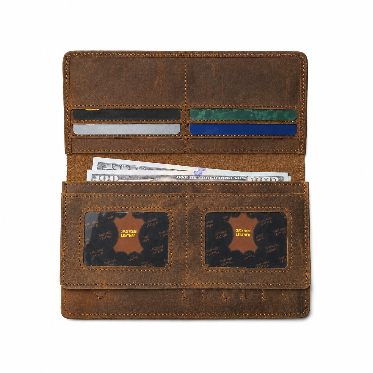 Men's Genuine Crazy Horse Leather Long Bifold Wallet | Garut Handcrafted - Gambar 2
